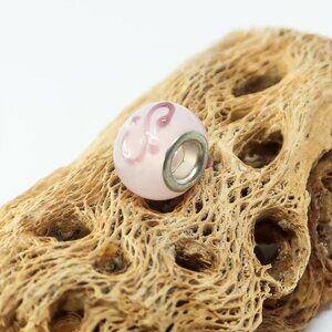 Pink with Swirls European Glass Charm Bead with Silver Core Center